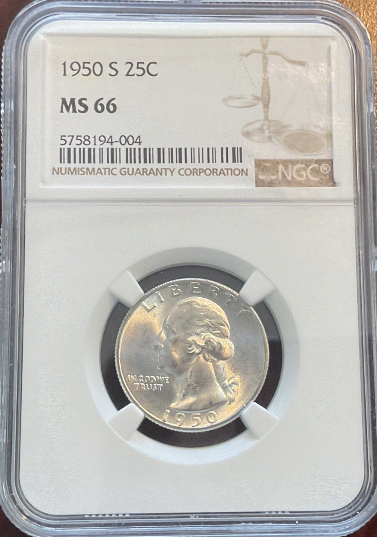 1950-S Washington Quarter NGC MS66