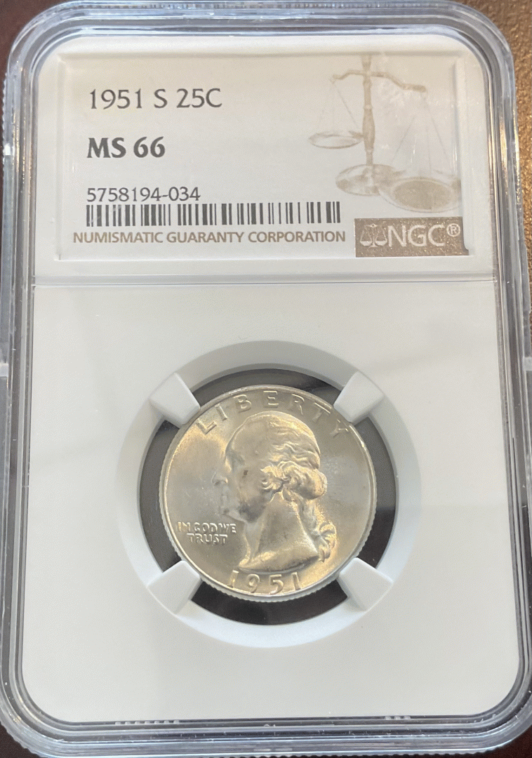 1951-S Washington Quarter NGC MS66